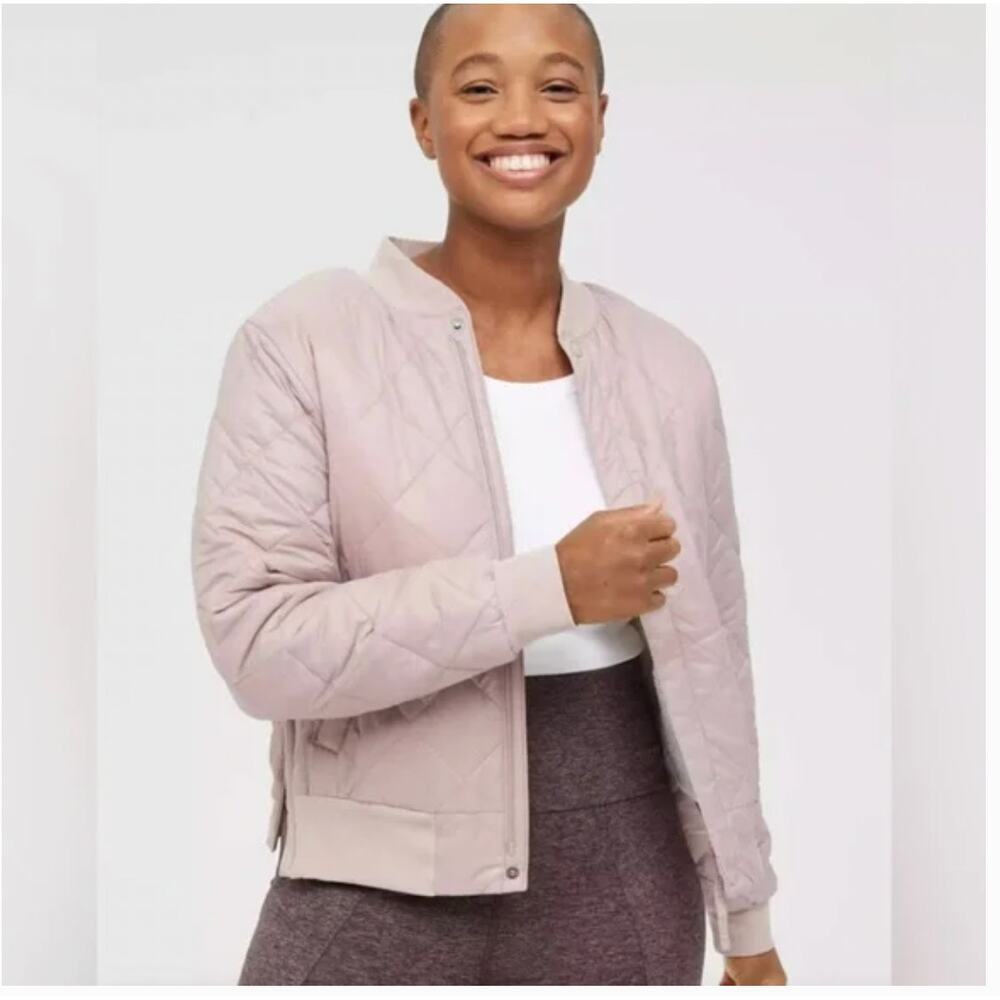 Offline By Aerie Quilted Puffer Sherpa Lined Bomber Jacket dusty pink sz L